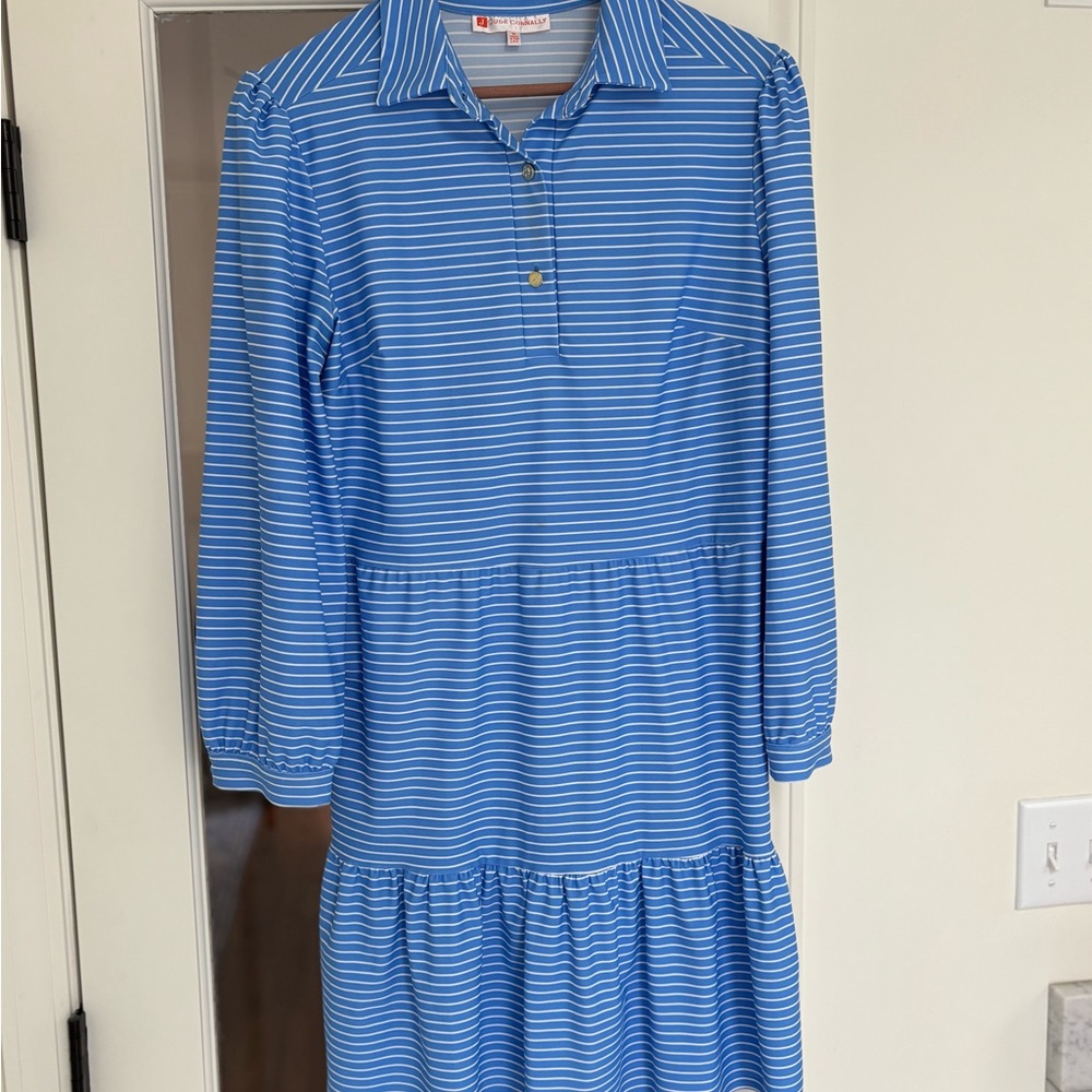 Jude Connally Blue Striped Long Sleeve Dress